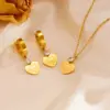 Wholesale 304 Stainless Steel Heart Shape PVD Coated Zircon 18K Real Gold Plated Simple Style Classic Style Waterproof Non Tarnish Plating Gold Jewelry Set
