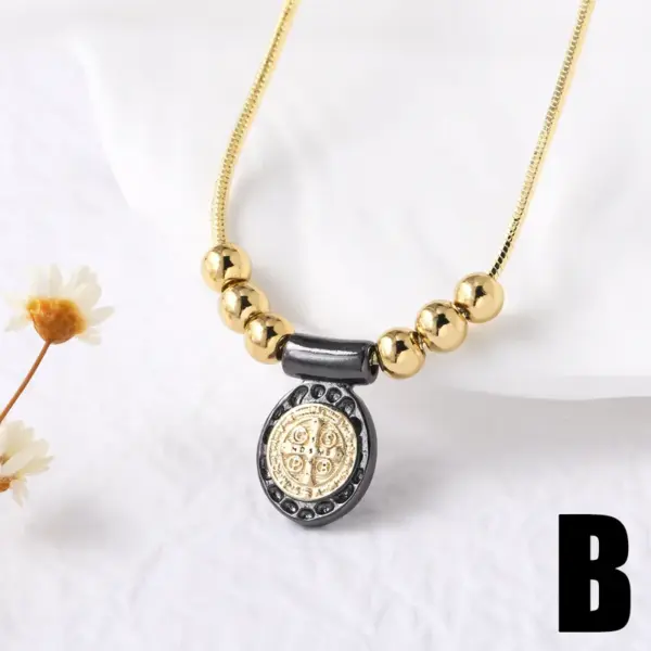 Wholesale Jewelry Modern Style Simple Style Cross Virgin Mary Copper 18K Gold Plated Beaded Pendant Necklace