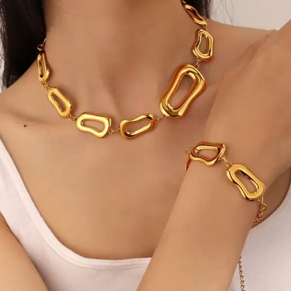 Wholesale Ion Plating (IP) Real Gold Plated 18K Gold Geometric Solid Color 304 Stainless Steel Elegant Waterproof Non Tarnish Bracelets Necklace