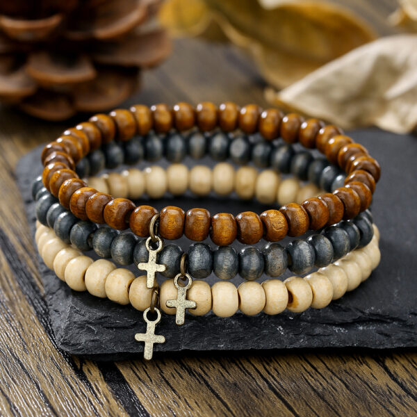 oly-a46b146315546c90b5048ef6593fc131 Wholesale European and American New Retro Style Wooden Beads Stacked Bracelets Men's Beaded Cross Pendant Bracelet Set Wholesale Bracelets