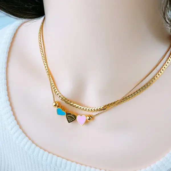 PVD Coated Real Gold Plated Letter Heart Shape Stainless Steel Simple Style Waterproof Non Tarnish Bracelets Necklace