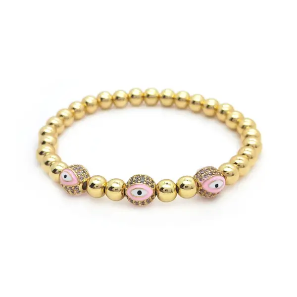 Wholesale Ig Style Devil's Eye Copper Beaded Plating Inlay Zircon 18k Gold Plated Bracelets