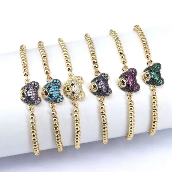 Wholesale Streetwear Bear Copper 18k Gold Plated Zircon Bracelets In Bulk