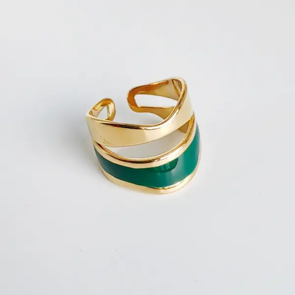 Wholesale 304 Stainless Steel Geometric PVD Coated 14K Gold Plated Casual Simple Style Waterproof Non Tarnish Enamel Plating Gold Open Rings