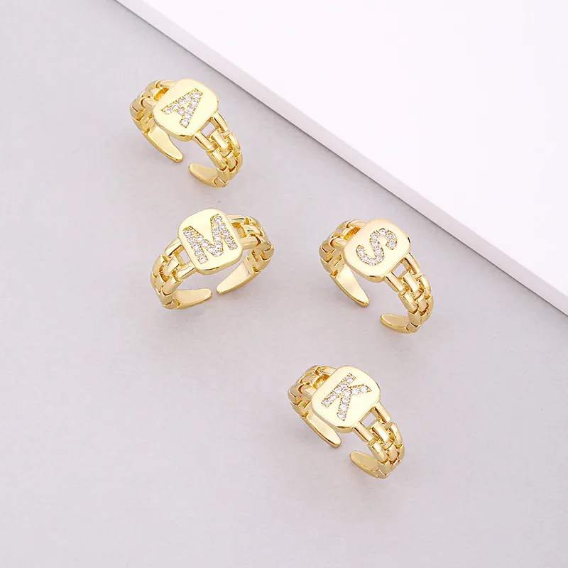 Wholesale Fashion Letter Copper Inlay Zircon Rings 1 Piece