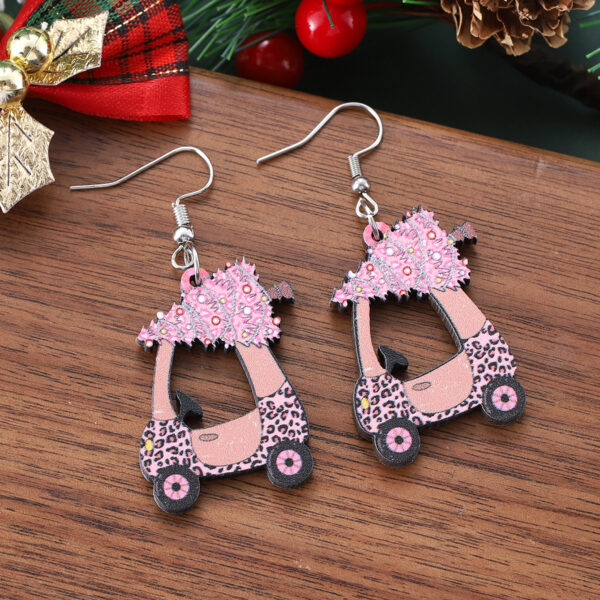 Wholesale Christmas Hollow Christmas Tree Leopard Print Car Wooden Double-Sided Earrings