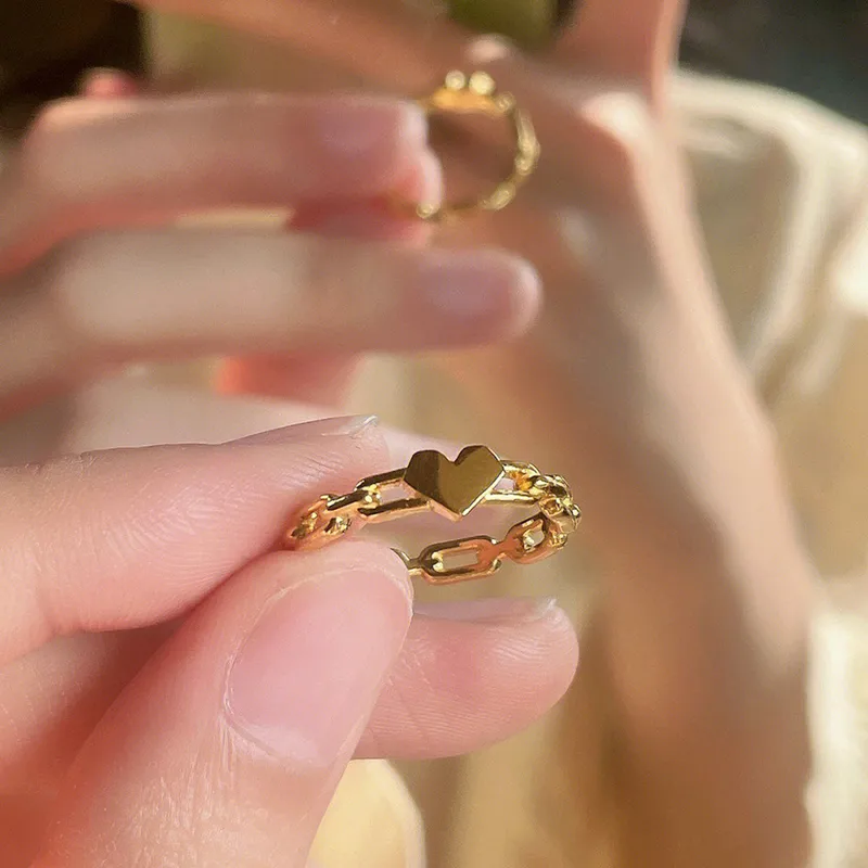 Wholesale Casual Simple Style Heart Shape Titanium Steel Plating Hollow Out Rings
