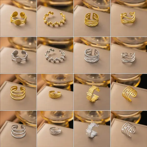 PVD Coated Real Gold Plated Solid Color Titanium Steel Simple Style Waterproof Non Tarnish Rings