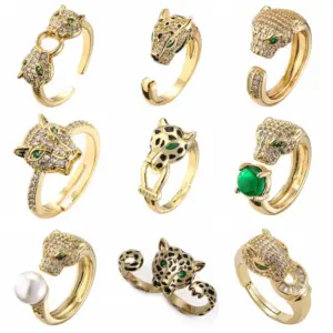 Lady Geometric Copper Gold Plated Zircon Open Ring 1 Piece