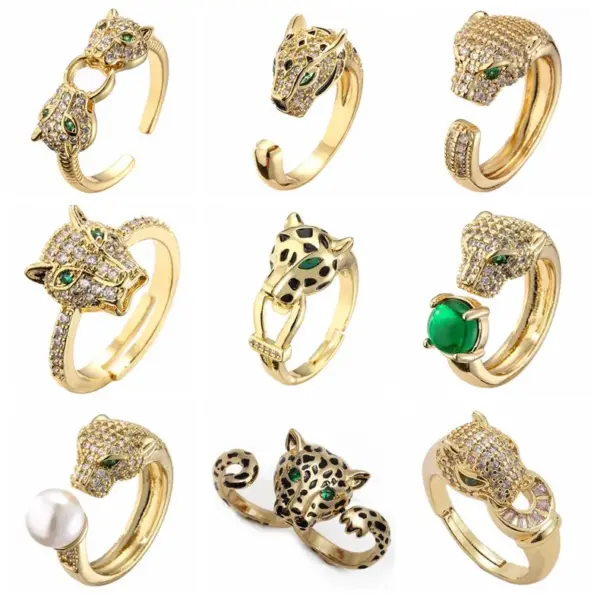 Lady Geometric Copper Gold Plated Zircon Open Ring 1 Piece