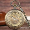 Wholesale Flip Retro Transparent Cover Carved Magnifier Automatic Engraving Mechanical Pocket Watch Roman Numerals Foreign Trade Hot Sale