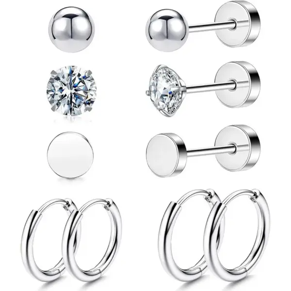 Wholesale 1 Set 316L Stainless Steel Ear Cartilage Rings & Studs Heart Shape Waterproof Non Tarnish Surgical Steel Ear Cartilage Rings & Studs