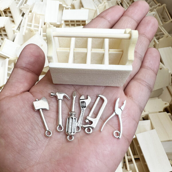 Wholesale 1:12 dollhouse miniature model miniature scene wooden tool box axe scissors set