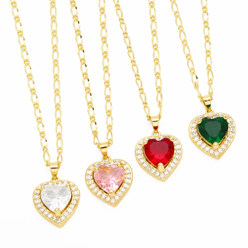 Wholesale Elegant Lady Simple Style Heart Shape Stainless Steel Copper 18k Gold Plated Zircon Pendant Necklace In Bulk