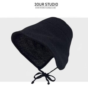 Cotton and linen straw sun hat-Black / 55-60cm