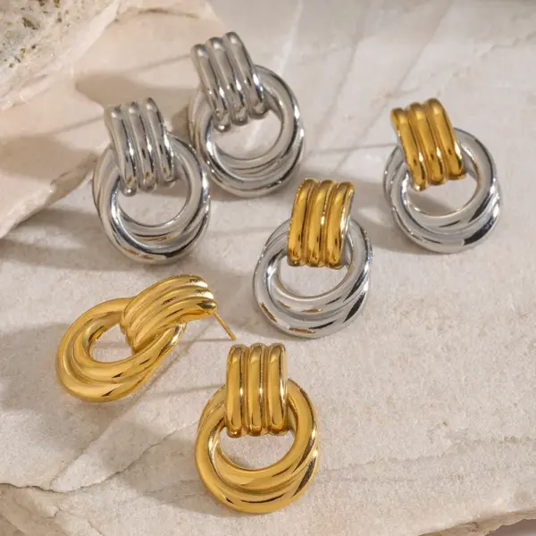 Wholesale 304 Stainless Steel Geometric Solid Color PVD Coated 18K Real Gold Plated Real Gold Plated 18K Gold IG Style Waterproof Non Tarnish Plating Gold Drop Earrings