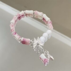 Ink pink bamboo butterfly bell bracelet
