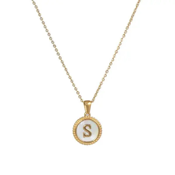 Wholesale Simple Style Round Letter Titanium Steel Pendant Necklace Polishing Gold Plated Shell Stainless Steel Necklaces