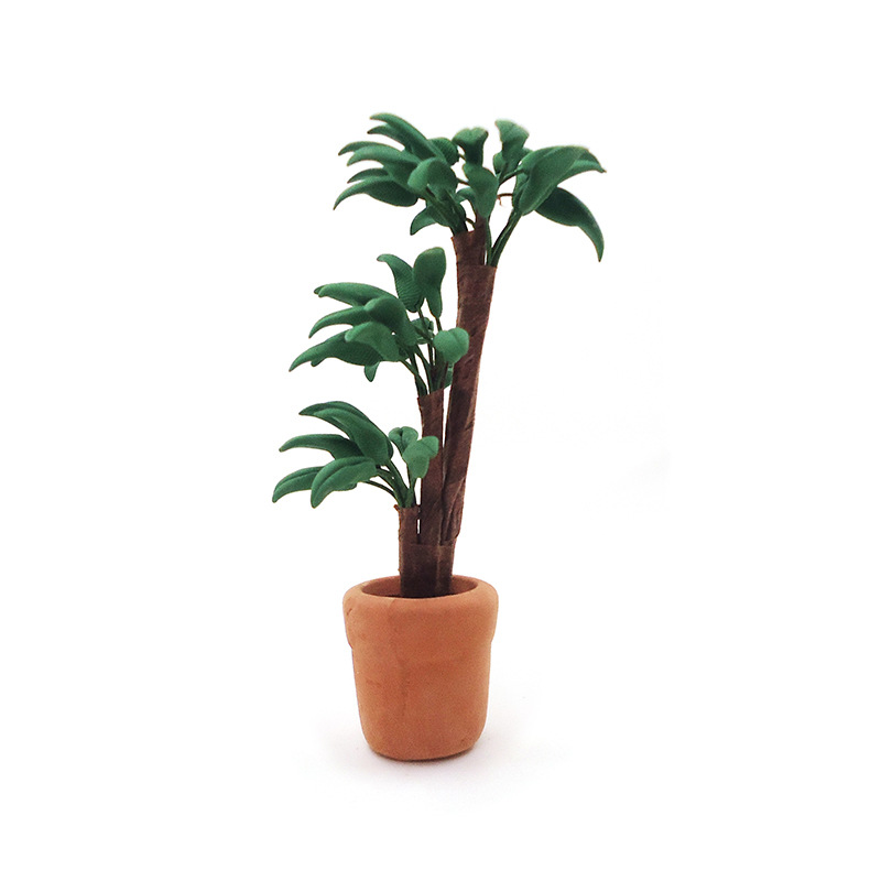 Wholesale 1:12 dollhouse aessories dollhouse mini clay flower indoor plant brazilwood green plant t model
