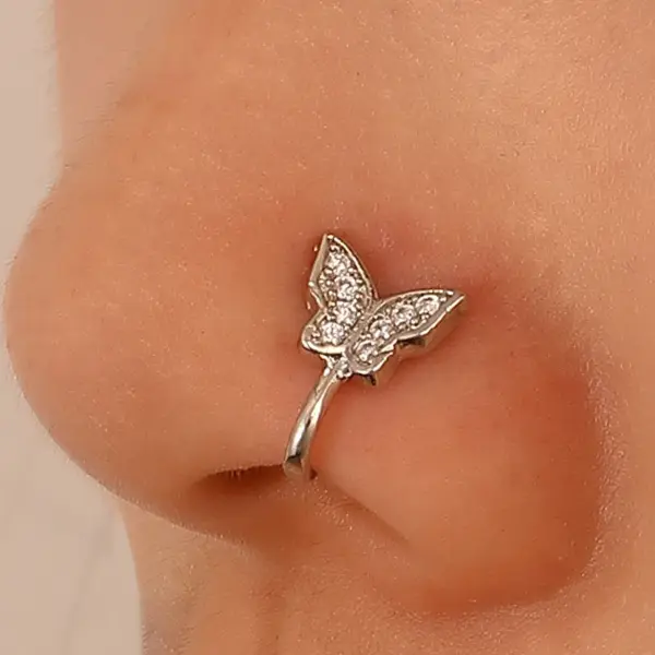 Wholesale Fashion Butterfly Copper Inlaid Zircon U-shaped False Nose Ring Piercing Jewelry Nose Pin