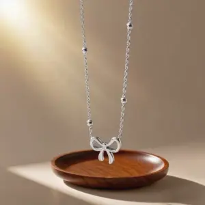 X01186-Bowknot-Necklace-Steel Color