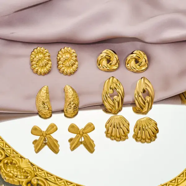 Wholesale 304 Stainless Steel Irregular Bow Knot Shell PVD Coated 18K Gold Plated Elegant Ear Studs