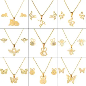 PVD Coated Real Gold Plated Animal Stainless Steel Fashion Waterproof Non Tarnish Earrings Necklace