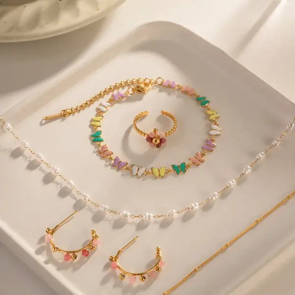 Wholesale 304 Stainless Steel Butterfly PVD Coated 18K Gold Plated Fashion Plating Colorful Bracelets