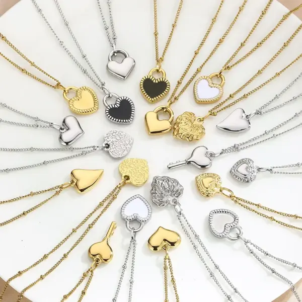 Wholesale PVD Coated 18K Gold Plated Heart Shape Titanium Steel Simple Style Waterproof Non Tarnish Titanium Steel Pendant Necklace