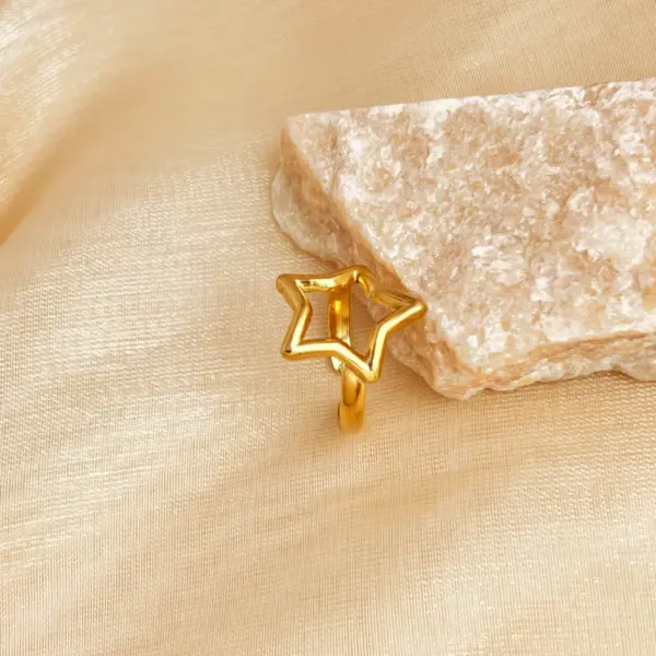 Wholesale PVD Coated Real Gold Plated 18K Gold Pentagram 201 Stainless Steel Casual Retro Simple Style Waterproof Non Tarnish Adjustable Ring