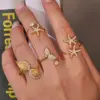 Wholesale Stainless Steel Open Ring Fish Tail Starfish Shell 5A Zirconia True Gold Plated Ocean Series Index Finger Jewelry Luxury Romantic