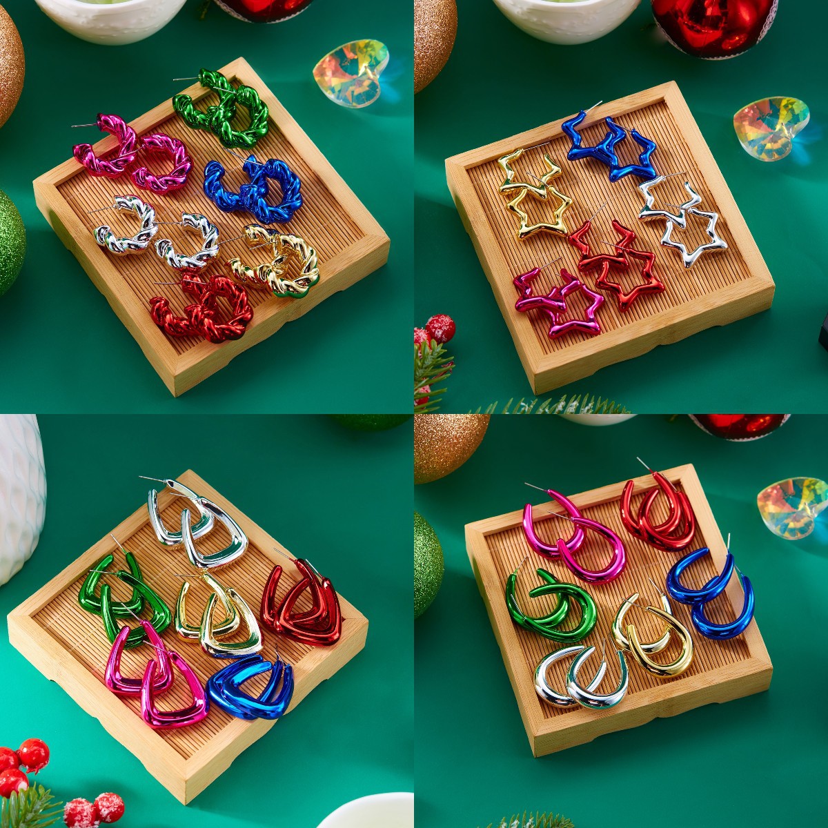 Wholesale Cross-border new color geometric Christmas earrings creative resin twist C triangle earrings earrings women