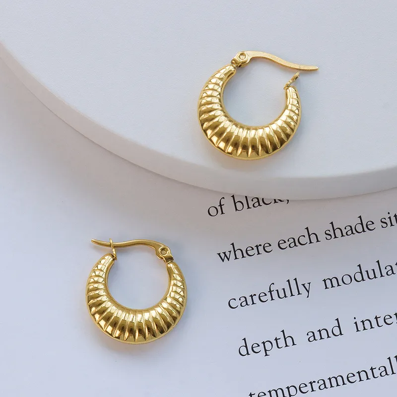 Wholesale PVD Coated Real Gold Plated 18K Gold Printing 304 Stainless Steel Retro Waterproof Non Tarnish Earrings