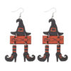 Wholesale Cross-border New Halloween Gothic Wind Witch Hat Boots BOO Triple Stitching Pendant Wooden Double-sided Earrings