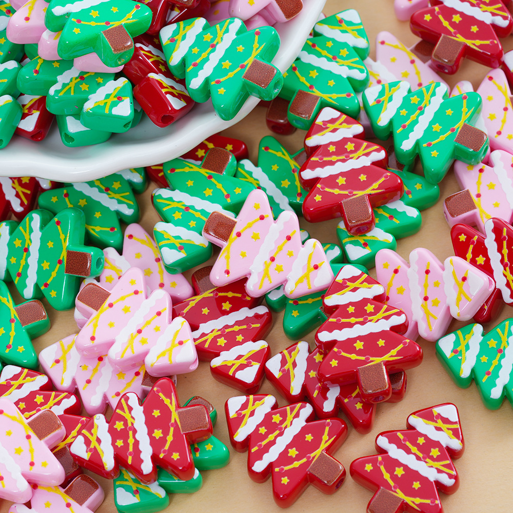 Wholesale vertical hole color double-sided printing Christmas tree series DIY beads