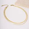 Wholesale PVD Coated Real Gold Plated 18K Solid Color 304 Stainless Steel IG Style Simple Waterproof Non Tarnish Double Layer Necklaces