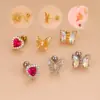 1 Piece 316L Stainless Steel Copper Zircon Ear Cartilage Rings & Studs Heart Shape Butterfly Waterproof Non Tarnish Surgical Steel