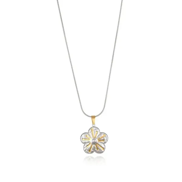 Wholesale Jewelry Vintage Style Classic Style Heart Shape Flower 304 Stainless Steel Plating Pendant Necklace Snake Chain