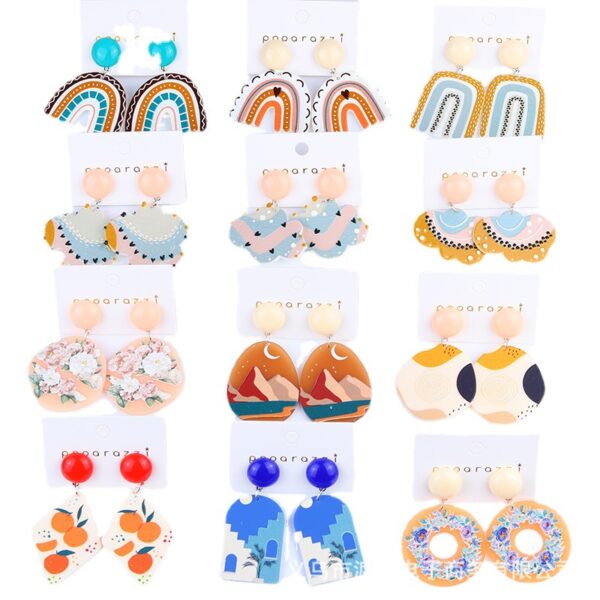oly-a4e29344306a0745951632c2f8d4d97c Wholesale Korean Cartoon Rainbow Contrasting Color Earrings Summer Small Fresh Stylish Temperament Acrylic Earrings Earrings for Women