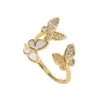 Wholesale Copper 18K Gold Plated Sweet Plating Inlay Butterfly Zircon Open Ring