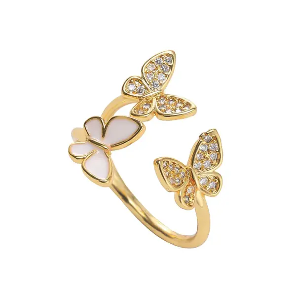 Wholesale Copper 18K Gold Plated Sweet Plating Inlay Butterfly Zircon Open Ring