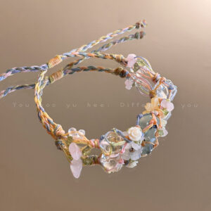 Wholesale Style Mori Style Hand Woven Colorful Flower Bracelet Light Luxury Small High Color Irregular Natural Stone Hand Rope