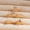 Wholesale Jewelry Cute Romantic Sweet Colorful Heart Shape Petal Copper Artificial Rhinestones Artificial Diamond Rhinestones Inlay Open Rings