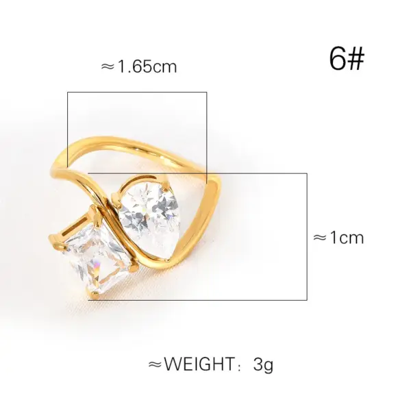 Wholesale PVD Coated Real Gold Plated 18K Gold Square Water Droplets 304 Stainless Steel Elegant Waterproof Non Tarnish Rings