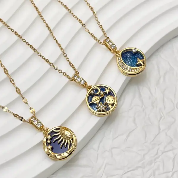 Ion Plating (IP) 18K Gold Plated Star Moon 304 Stainless Steel Copper Marine Style Classic Waterproof Non Tarnish Pendant Necklace