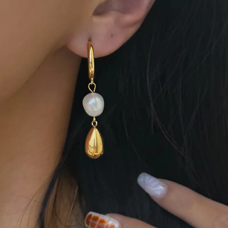 Wholesale Ion Plating (IP) 18K Gold Plated Geometric Water Droplets 304 Stainless Steel Classic Style Streetwear Waterproof Non Tarnish Charm Sleeper