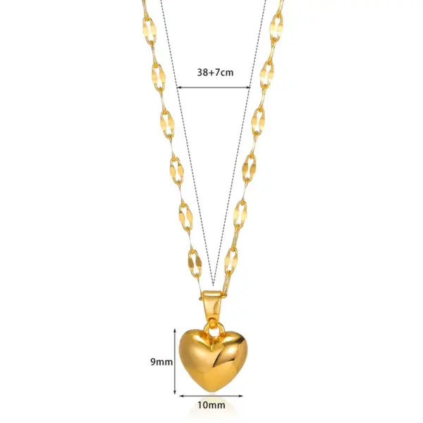 Wholesale PVD Coated Real Gold Plated Heart Shape 304 Stainless Steel Elegant Modern Style Waterproof Non Tarnish 304 Stainless Steel Lobster Trigger Clasp Closure Pendant Necklace