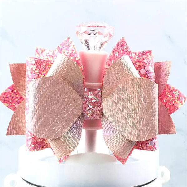 Wholesale Shiny Diamond Straw Cap stanley Cup Decorative Big Bow Cartoon Cute Doll Silicone Straw Sleeve