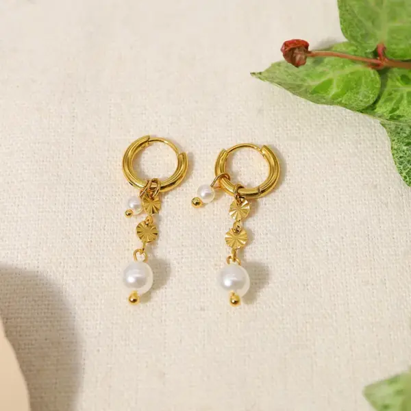 Wholesale PVD Coated 18K Gold Real Gold Plated Round 304 Stainless Steel IG Style Simple Style Waterproof Non Tarnish Drop Earrings