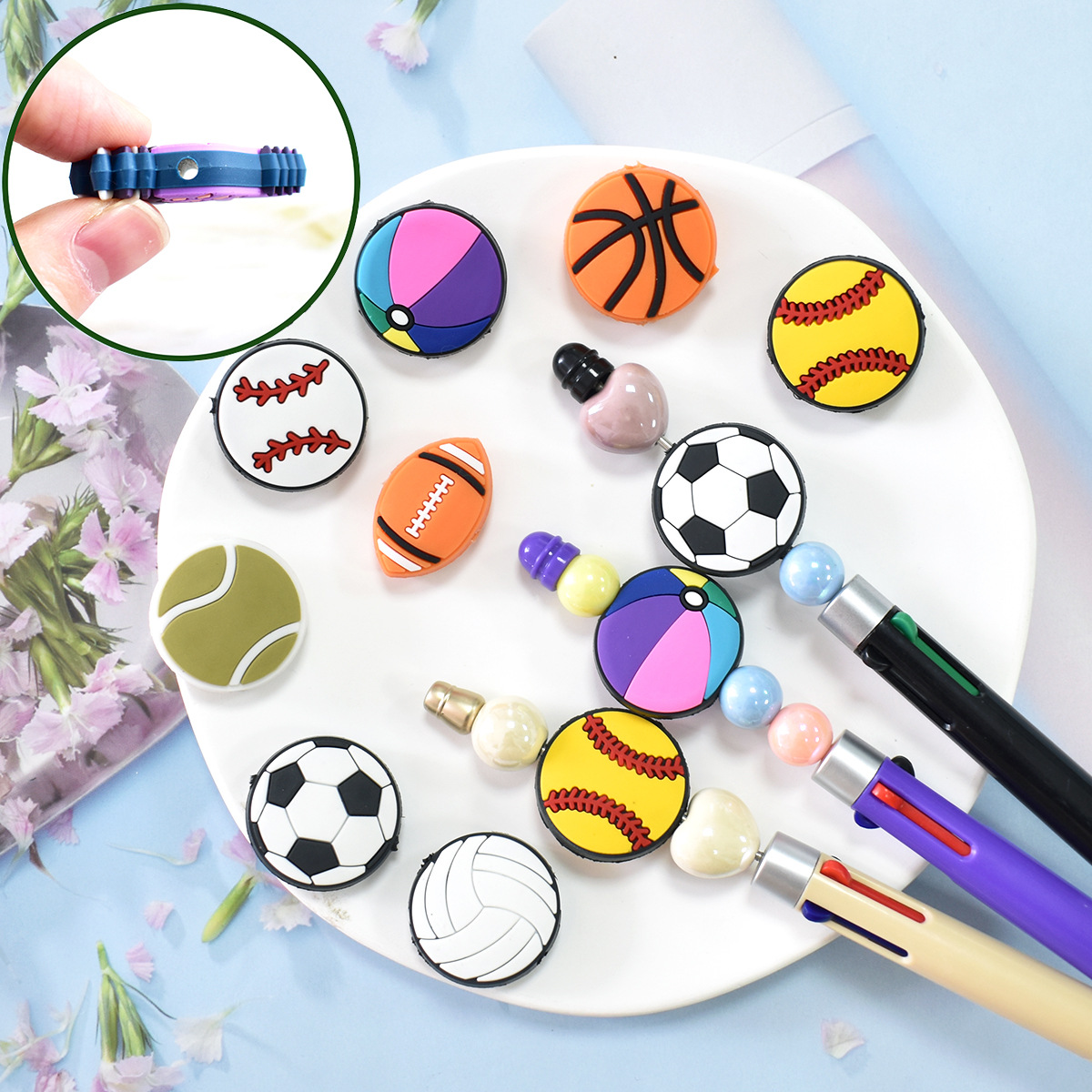 Wholesale Ball srts series perforated thick patch soft rubber handmade burnt beads
